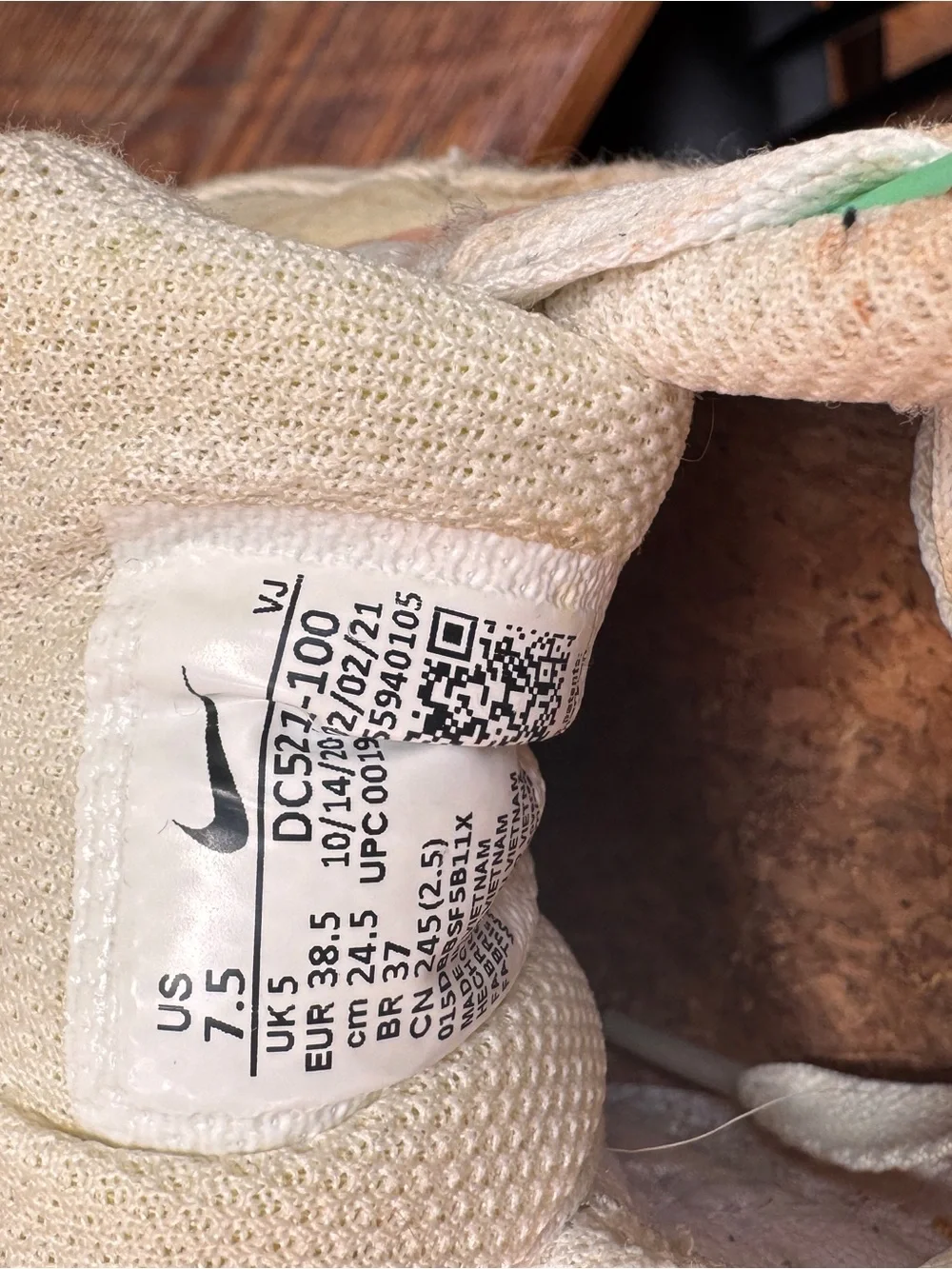 Nike Cream Canvas Low-Top Sneaker with Peach & Mint Accents